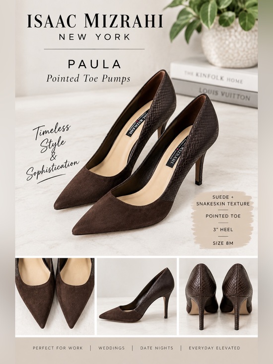 Isaac Mizrahi Shoes - Isaac Mizrahi Paula Brown Suede & Snakeskin Pointed Toe Pumps Heels Size 8M